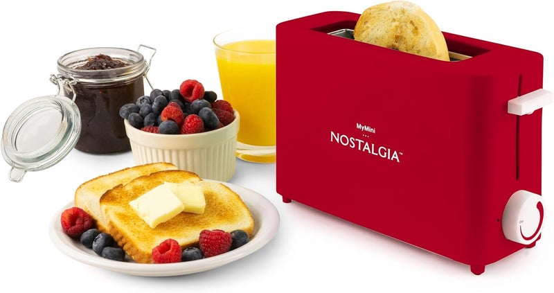 Nostalgia MyMini Single Slice Toaster | 1.25" Wide Slot, Portion Control, Compact Design, Adjustable Temperature, Cancel, Defrost, and Bagel Button | Removable Crumb Tray | Red - Image 1